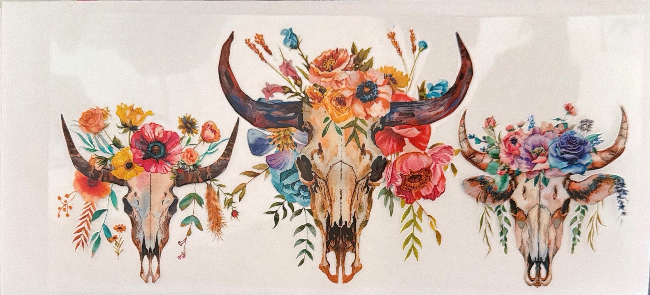 assorted flowers and bull skull cup wrap
