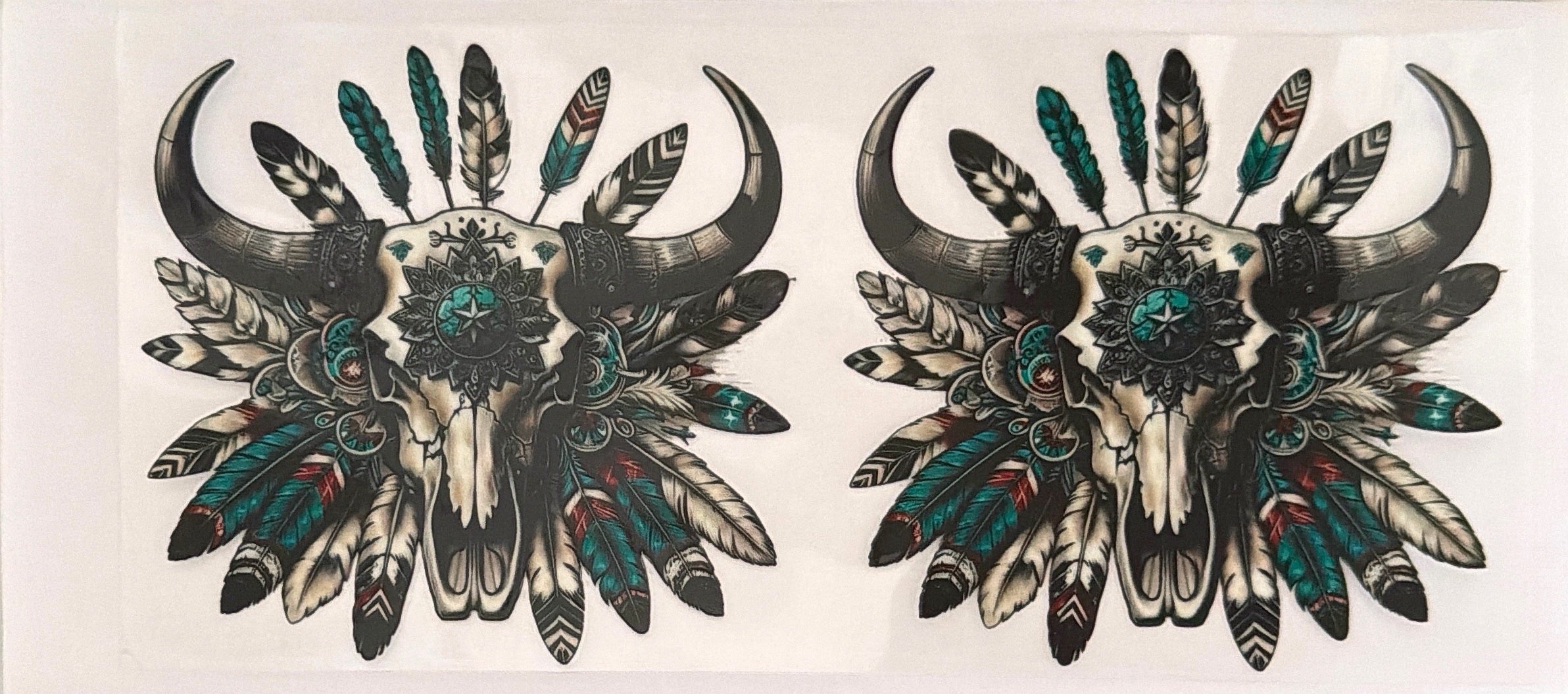 Black and teal bull skull cup wrap